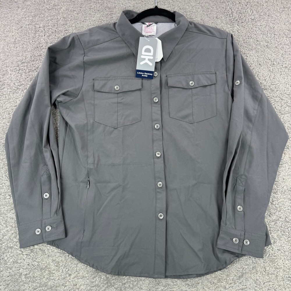 Little Donkey Andy Womens Gray Hiking Shirt 4-Way Stretch Vented Long Sleeve L